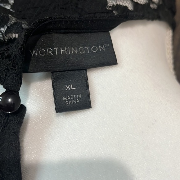 Worthington Black Baby Doll Sheer Lace Top Size Xl Side Zip - Picture 6 of 7